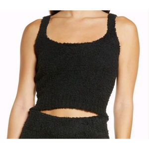 New Skims Women's Cozy Knit Fuzzy Tank Top Sleeveless Black Size L/XL